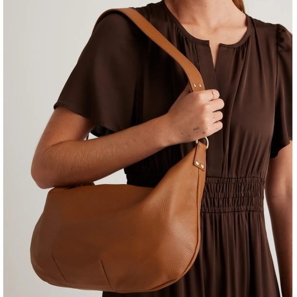 Quince Italian Leather Convertible Crescent Bag Cognac Purse Gold - Picture 2 of 11